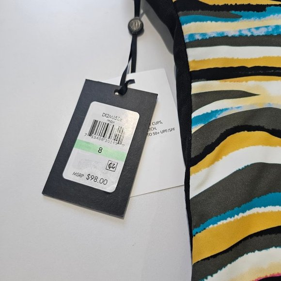 DKNY Mesh Side-Stripe Ruched One-Piece Swimsuit Size 8 - Picture 12 of 12